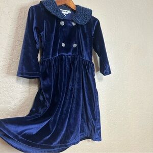 Bebemonde deep blue velvet dress with textured collar size 3T